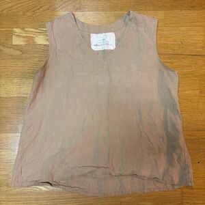notPERFECTLINEN Brown Lagenlook Linen Boxy Resortwear Vacation Coastal Tank L